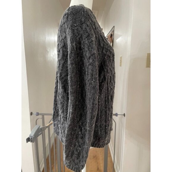 EUC Vintage Croft & Barrow Gray Cable Knit Cardigan Sweater XL Wool Silk Blend - Picture 3 of 5